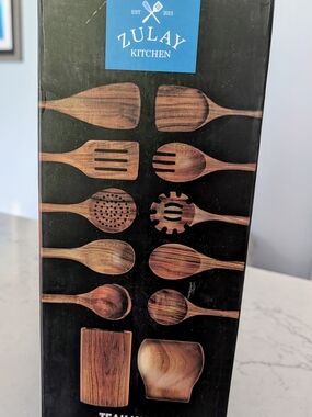 Zulay Teak Wood Cooking Spoon Set - (12-Piece)